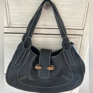 Tod’s black leather handbag with wooden clasp